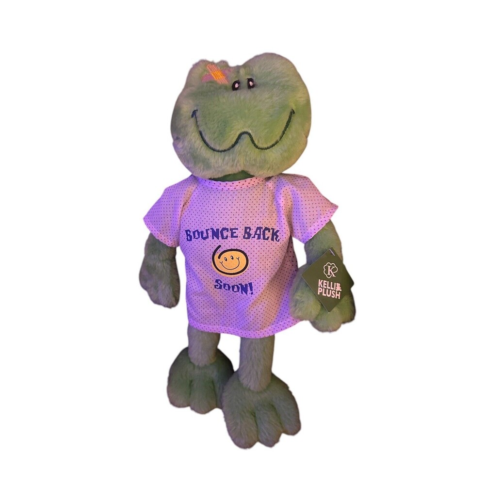 Vintage 1994 Petting Zoo Frog Plush “Bounce Back Soon” Message Green 12”